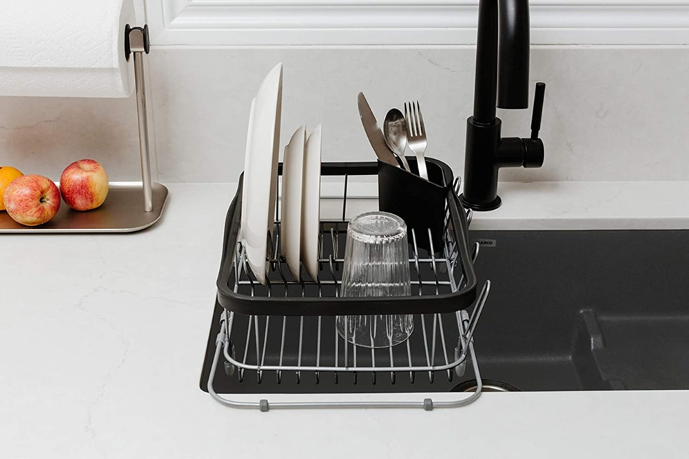 Dish Rack with extendable rails, SINKIN, MULTI-USE, 36,5 x 29 x H14 cm, Umbra, Black / silver in the group Storage / Kitchen storage / Dish racks and sink accessories at SmartaSaker.se (40452)