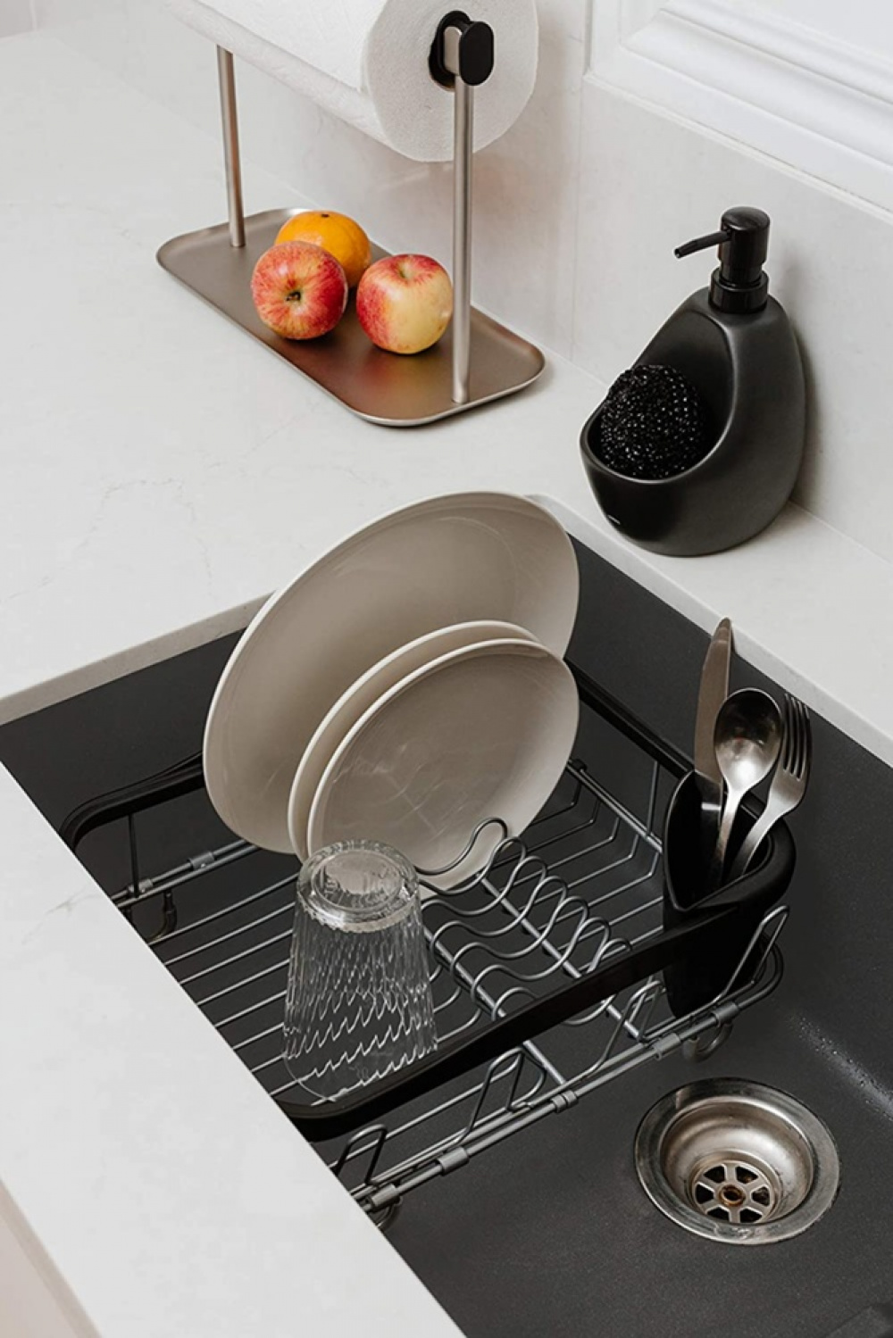 Dish Rack with extendable rails, SINKIN, MULTI-USE, 36,5 x 29 x H14 cm, Umbra, Black / silver in the group Storage / Kitchen storage / Dish racks and sink accessories at SmartaSaker.se (40452)