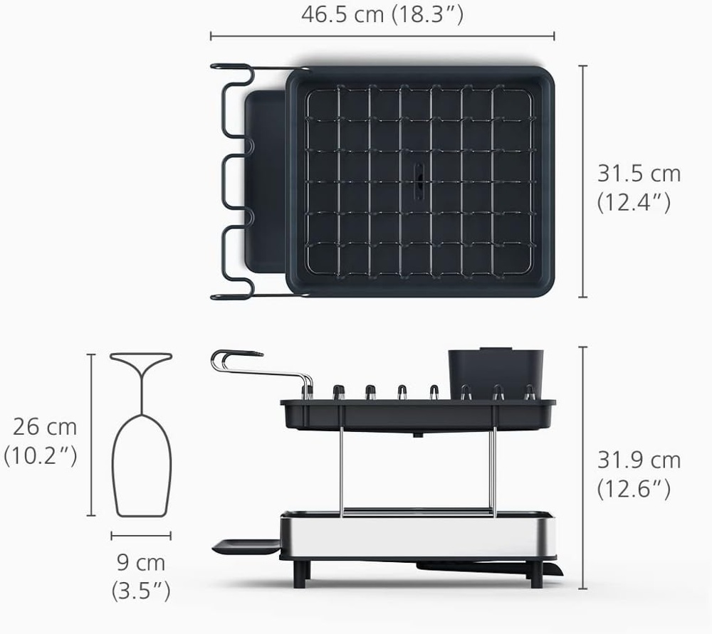 Dish Rack, EXCEL STEEL 2-TIER, 46,5 x 31,5 x H 32 cm, Joseph Joseph, Silver / Grey in the group Storage / Kitchen storage / Dish racks and sink accessories at SmartaSaker.se (40454)