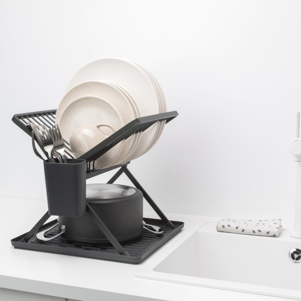 Dish Rack, BRABANTIA COMPACT FOLDABLE DISH RACK, 33 x 37 x H 31,5 cm, Dark Grey in the group Storage / Kitchen storage / Dish racks and sink accessories at SmartaSaker.se (40455)