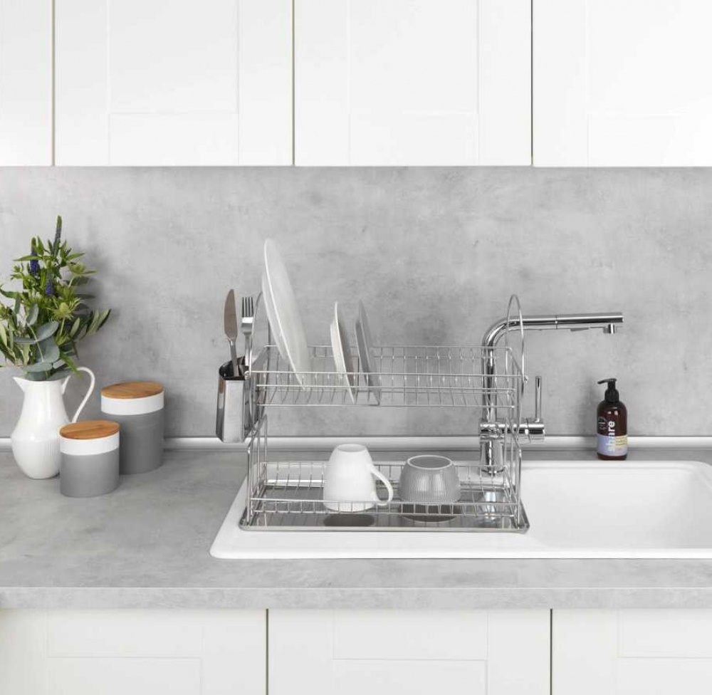 Dish Rack, 2 levels, cutlery basket, EXCLUSIVE DUO, 45 x 23 x H36 cm, stainless steel in the group Storage / Kitchen storage / Dish racks and sink accessories at SmartaSaker.se (40462)