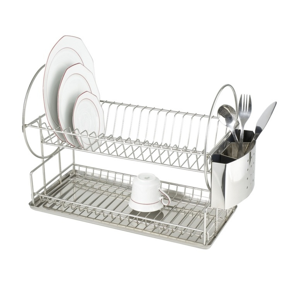 Dish Rack, 2 levels, cutlery basket, EXCLUSIVE DUO, 45 x 23 x H36 cm, stainless steel in the group Storage / Kitchen storage / Dish racks and sink accessories at SmartaSaker.se (40462)
