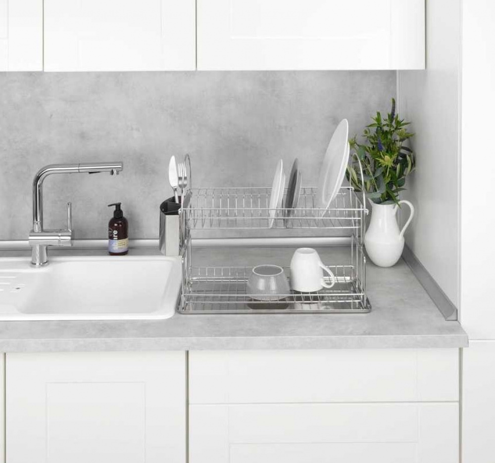 Dish Rack, 2 levels, cutlery basket, EXCLUSIVE DUO, 45 x 23 x H36 cm, stainless steel in the group Storage / Kitchen storage / Dish racks and sink accessories at SmartaSaker.se (40462)