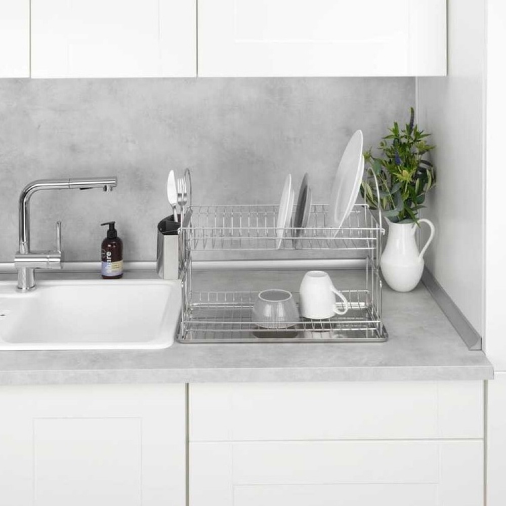 Dish Rack, 2 levels, cutlery basket, EXCLUSIVE DUO, 45 x 23 x H36 cm, stainless steel in the group Storage / Kitchen storage / Dish racks and sink accessories at SmartaSaker.se (40462)