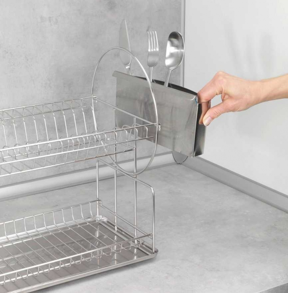 Dish Rack, 2 levels, cutlery basket, EXCLUSIVE DUO, 45 x 23 x H36 cm, stainless steel in the group Storage / Kitchen storage / Dish racks and sink accessories at SmartaSaker.se (40462)