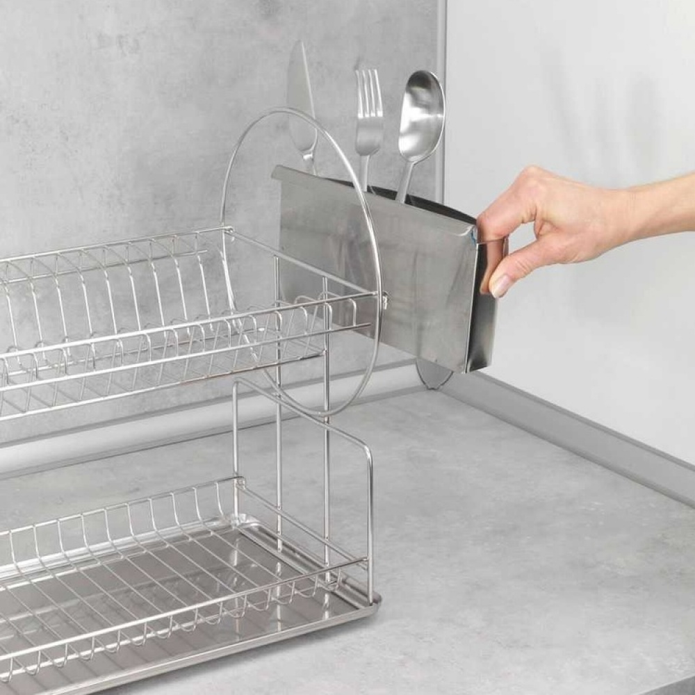 Dish Rack, 2 levels, cutlery basket, EXCLUSIVE DUO, 45 x 23 x H36 cm, stainless steel in the group Storage / Kitchen storage / Dish racks and sink accessories at SmartaSaker.se (40462)