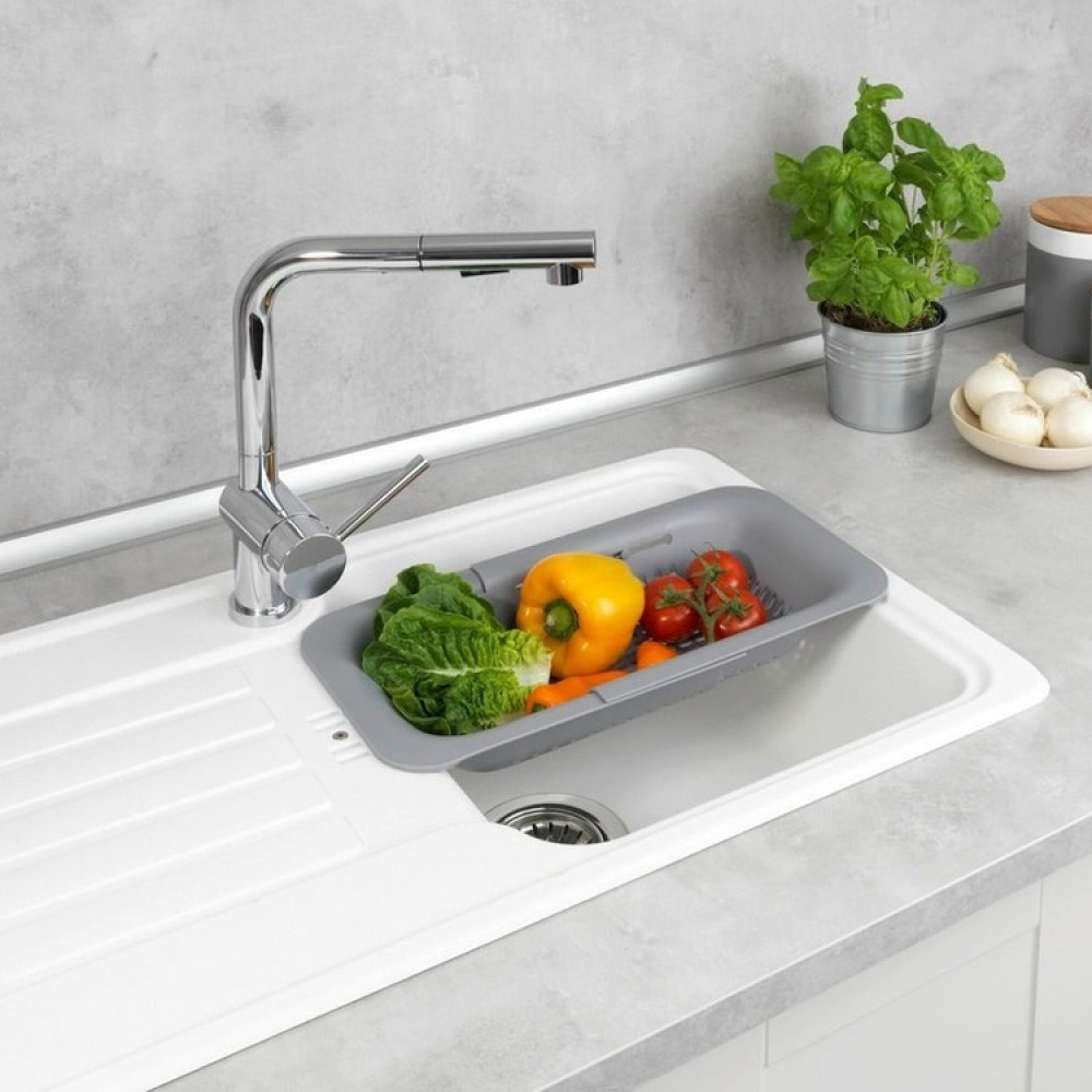 Colander , Over Sink, GREY COLANDER, 36,5 ~ 50 x 20 x H 7 cm, Light Grey in the group Storage / Kitchen storage / Dish racks and sink accessories at SmartaSaker.se (40515)