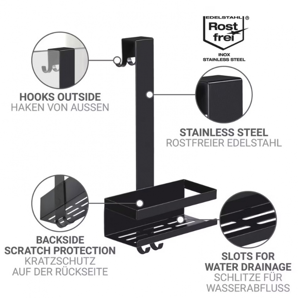 Shower basket in metal, Over door, BRIBANO UNO CADDY, Black in the group Storage / Bathroom storage / Bath and shower caddies at SmartaSaker.se (40522)
