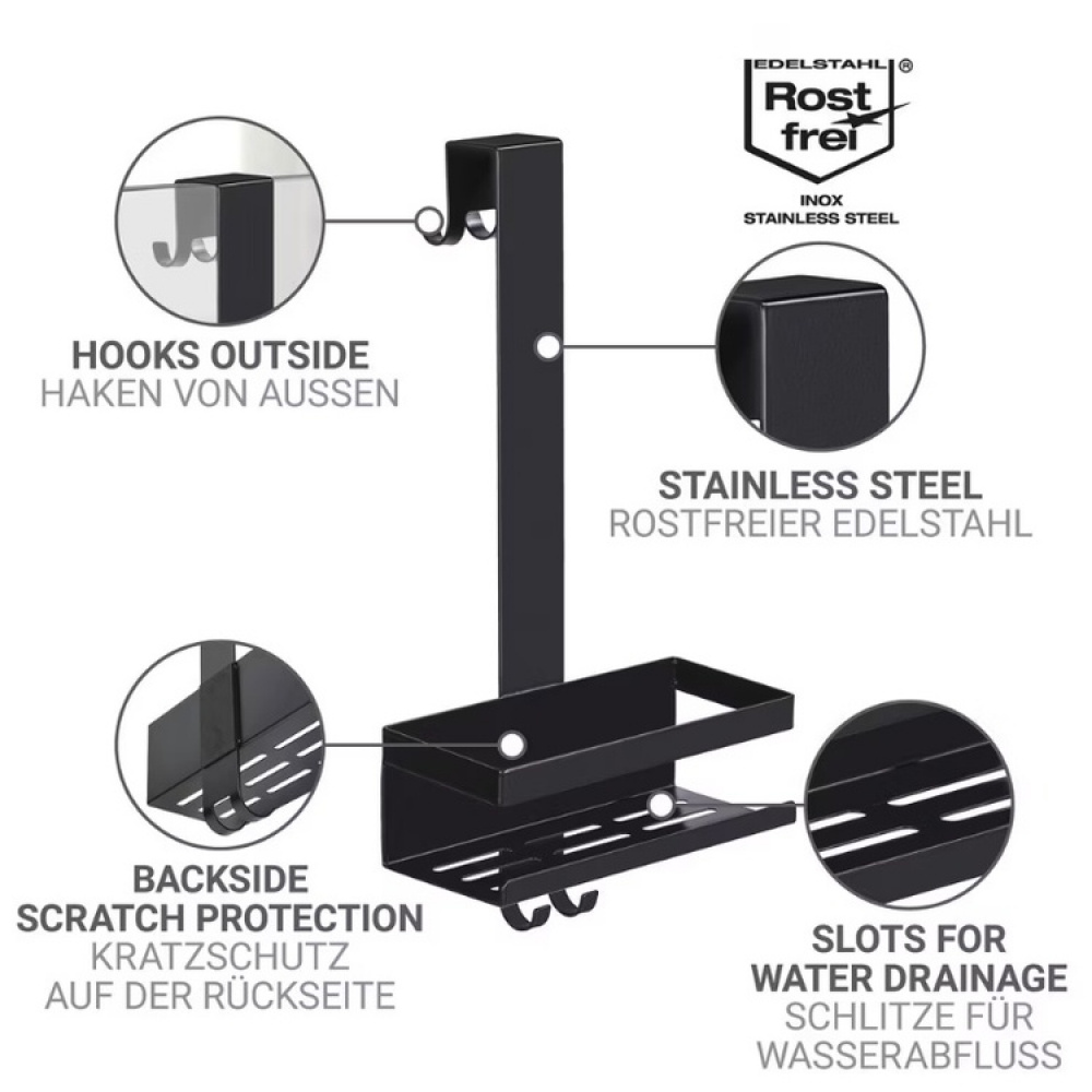 Shower basket in metal, Over door, BRIBANO UNO CADDY, Black in the group Storage / Bathroom storage / Bath and shower caddies at SmartaSaker.se (40522)