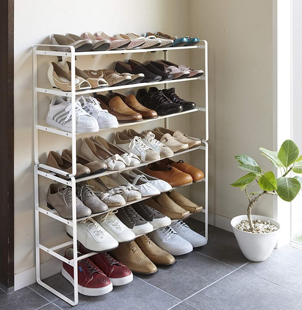 Expandable Shoe Rack in Metal, Stackable, FRAME 3-TIERED, Yamazaki, White in the group Storage / Hallway storage / Shoe racks at SmartaSaker.se (40564)