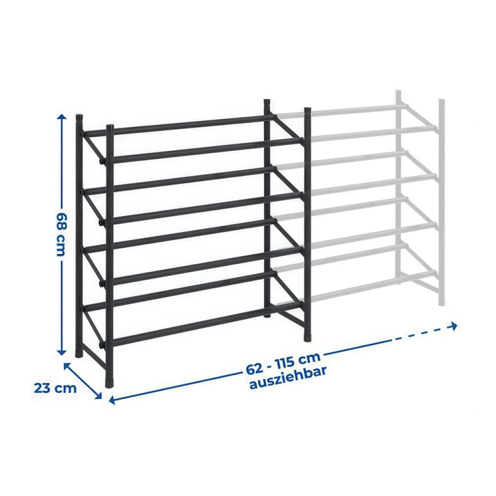 Expandable Shoe Rack, HERO NON-SLIP, 62~115 x 23 x H 68 cm, Black in the group Storage / Hallway storage / Shoe racks at SmartaSaker.se (40566)