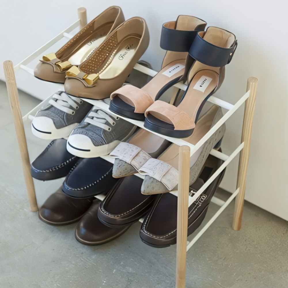 Expandable Shoe Rack, PLAIN 3-TIERED, Yamazaki, White / Nature in the group Storage / Hallway storage / Shoe racks at SmartaSaker.se (40567)