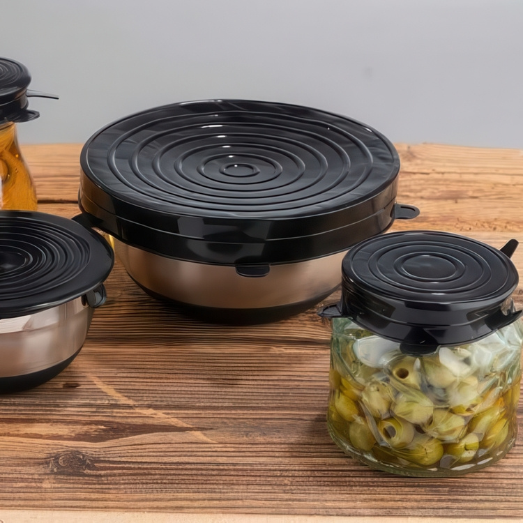 Expandable, airtight lids, Set of 6, SILICONE STRETCH TOPS, Black in the group Storage / Kitchen storage at SmartaSaker.se (40571)