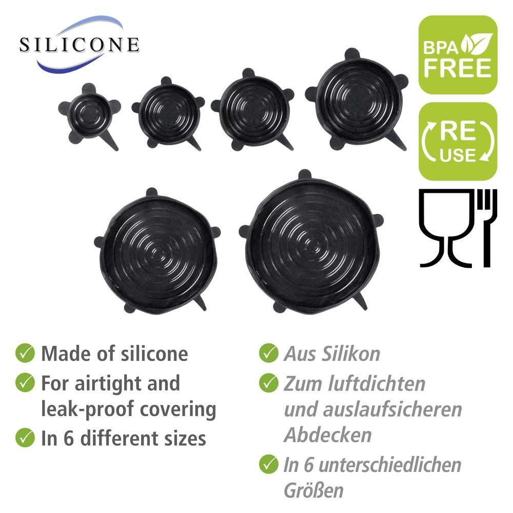 Expandable, airtight lids, Set of 6, SILICONE STRETCH TOPS, Black in the group Storage / Kitchen storage at SmartaSaker.se (40571)