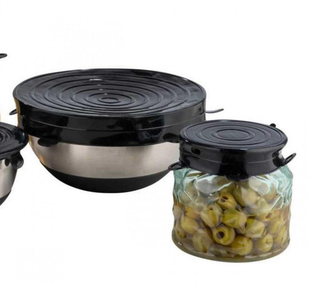 Expandable, airtight lids, Set of 6, SILICONE STRETCH TOPS, Black in the group Storage / Kitchen storage at SmartaSaker.se (40571)