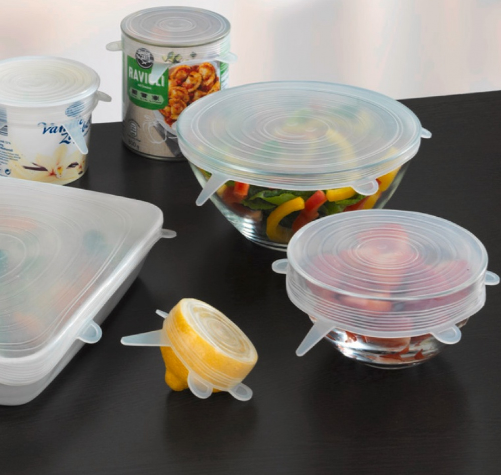 Expandable, airtight lids, Set of 6, SILICONE STRETCH TOPS, Transparent in the group Storage / Kitchen storage at SmartaSaker.se (40572)