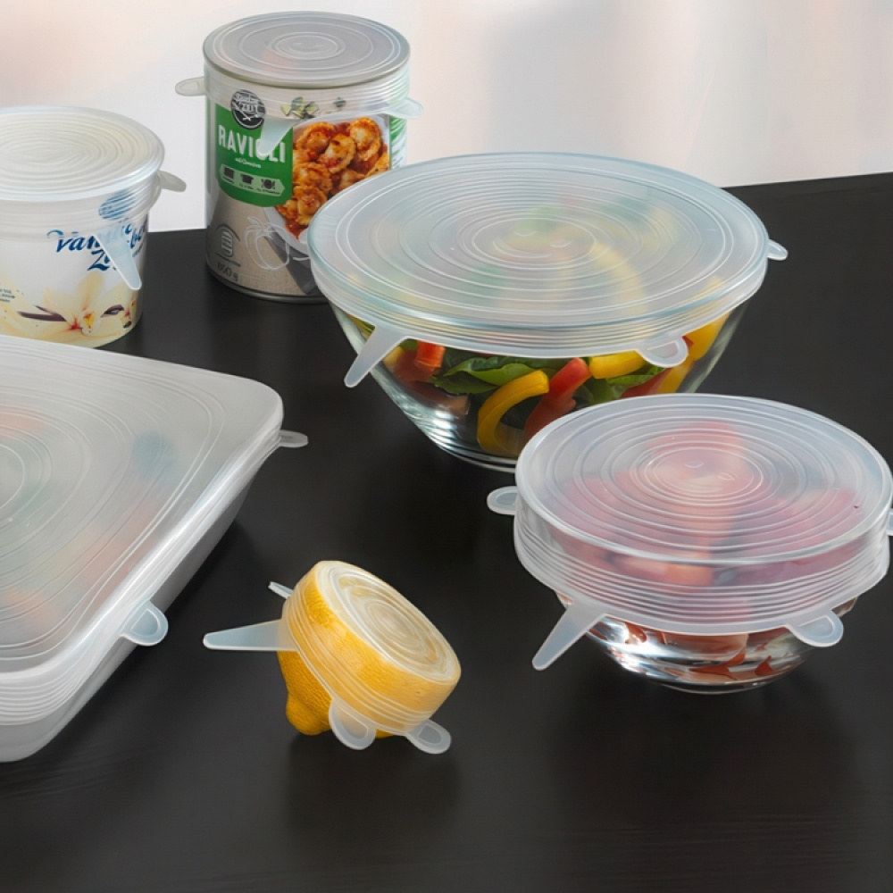 Expandable, airtight lids, Set of 6, SILICONE STRETCH TOPS, Transparent in the group Storage / Kitchen storage at SmartaSaker.se (40572)