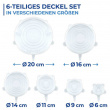 Expandable, airtight lids, Set of 6, SILICONE STRETCH TOPS, Transparent