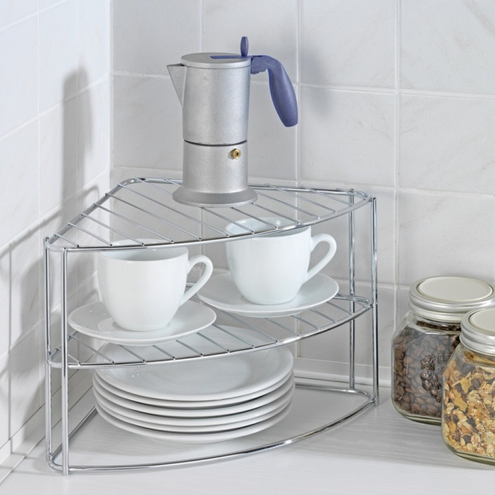 Extra shelf with three shelves, CORNER SHELF, 25 x 25 x H 21,5 cm, Silver in the group Storage / Kitchen storage / Kitchen cabinet organizers at SmartaSaker.se (40583)
