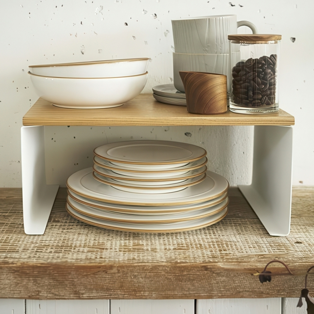 Extra shelf, TOSCA WOOD TOP, 30,5 x 22 x H 14,5 cm, Yamazaki, White / Wood in the group Storage / Kitchen storage / Kitchen cabinet organizers at SmartaSaker.se (40593)