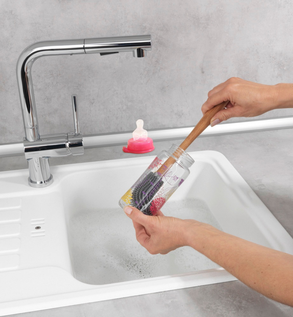 Bottle brush with bendable silicone tip, FLEXKOPF, Ø 4,5 x H 30 cm, Grey / nature in the group Storage / Kitchen storage / Dish racks and sink accessories at SmartaSaker.se (40600)