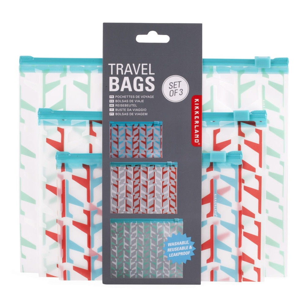 Travel Case, Set of 3, TRAVEL BAGS, Kikkerland, Clear / with pattern in the group Storage / Travel storage / Toiletry bags at SmartaSaker.se (40620)