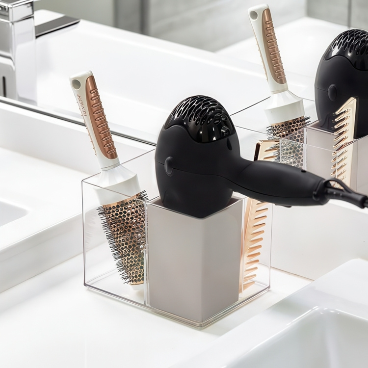 Storage Box, THE HOME EDIT HAIR TOOL HOLDER, 13,3 x 17,1 x H 13,3 cm, Clear / Grey in the group Storage at SmartaSaker.se (40648)