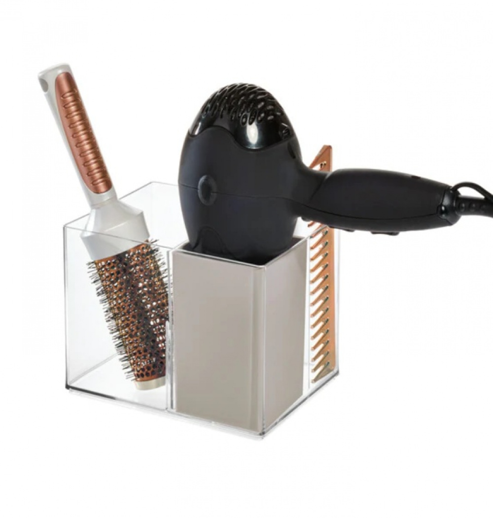 Storage Box, THE HOME EDIT HAIR TOOL HOLDER, 13,3 x 17,1 x H 13,3 cm, Clear / Grey in the group Storage / Bathroom storage at SmartaSaker.se (40648)