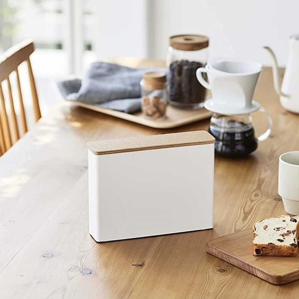 Coffee Filter Storage in Metal / Wood, YAMAZAKI LARGE FILTER CASE, White / Nature in the group Yamazaki at SmartaSaker.se (40649)