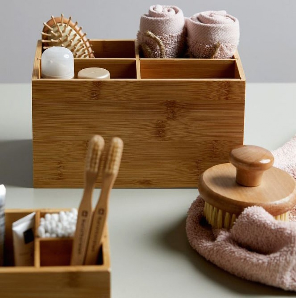 Storage Box in Bamboo, 4 compartments, TERRA, 22 x 14 x H12 cm, Nature in the group Storage / Storage boxes at SmartaSaker.se (40660)