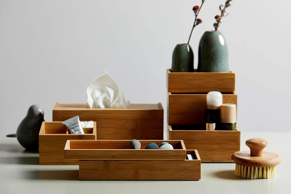 Storage Trays / Box in Bamboo, Stackable, Set of 2, Medium, TERRA, 24 x 10 cm, Nature in the group Storage / Storage boxes / Mini organizers / Boxes at SmartaSaker.se (40711)