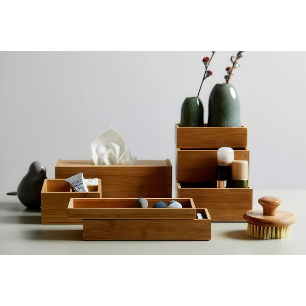 Storage Trays / Box in Bamboo, Stackable, Set of 2, Medium, TERRA, 24 x 10 cm, Nature in the group Storage / Storage boxes / Mini organizers at SmartaSaker.se (40711)