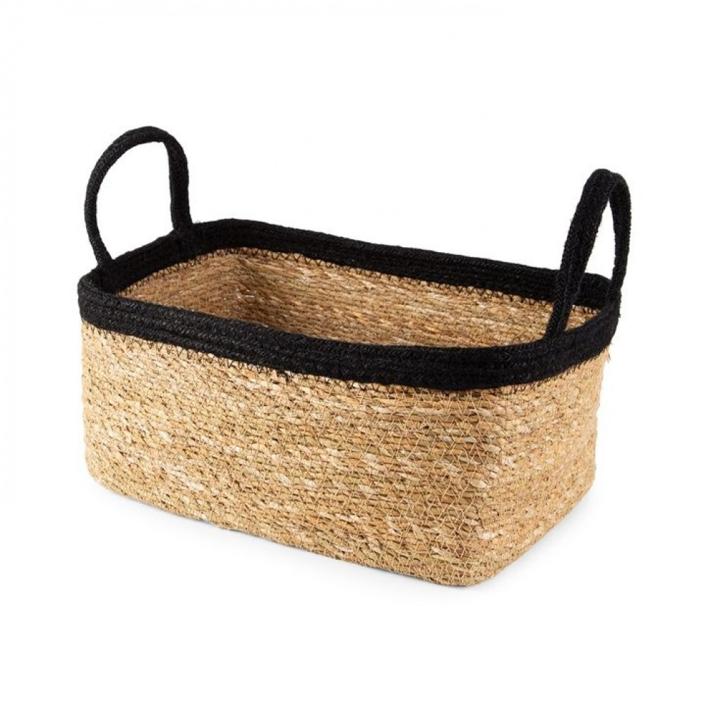 Storage basket, See grass and Jute, MEDIUM PANIER DE RANGEMENT, 29 x 20 x H 15 cm, Nature / Black in the group Storage / Wardrobe storage at SmartaSaker.se (40735)