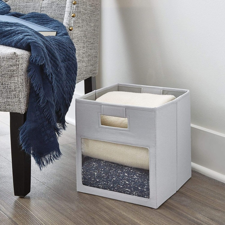 Storage bin with window, EVIE CUBE, 27,5 x 27,5 x H 28 cm, Light Grey in the group Storage / Children’s room storage at SmartaSaker.se (40756)
