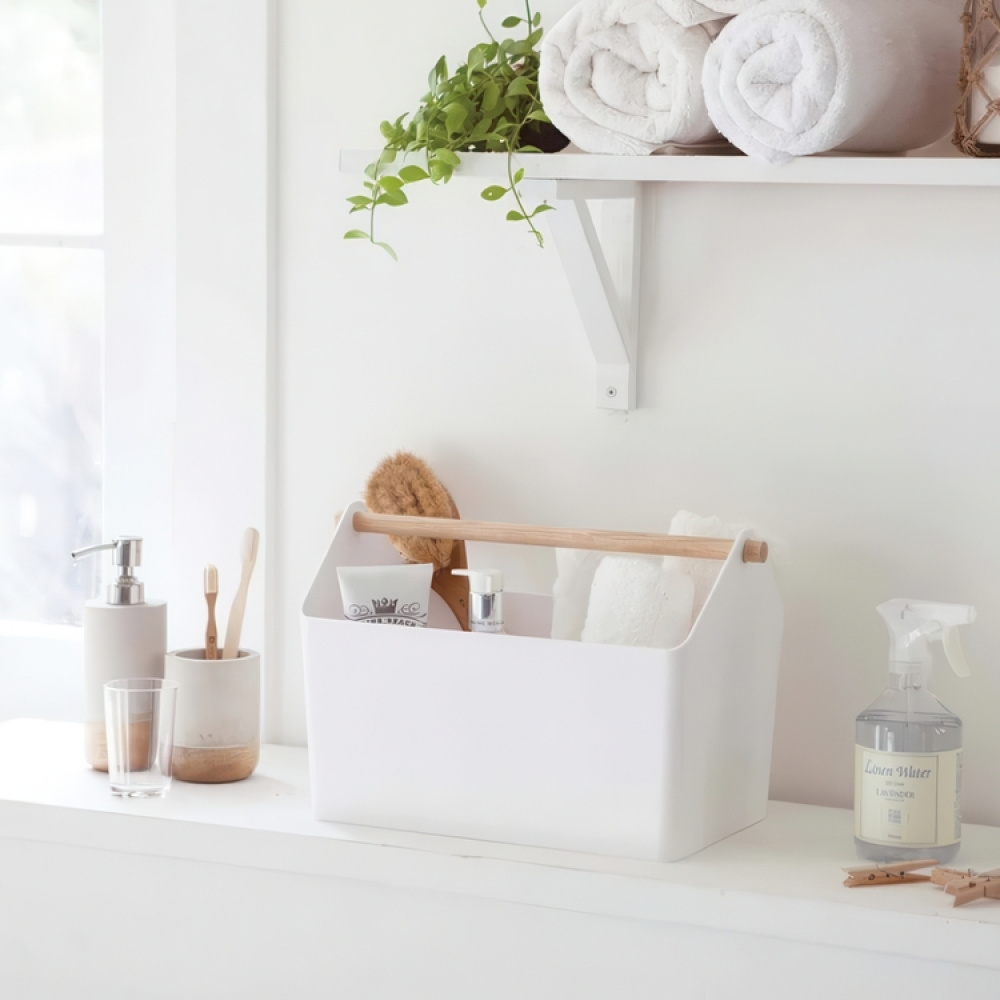Basket with wooden handle, FAVORI, 37 x 21 x H 24 cm, Yamazaki, White in the group Storage / Storage room and garage / Baskets and buckets at SmartaSaker.se (40767)