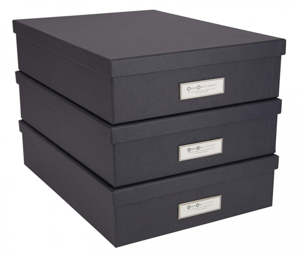 Storage box A4 +, BIGSO OSKAR, 35 x 26 x H 8,5 cm, Dark Grey in the group Storage / Storage boxes / BigSo storage boxes at SmartaSaker.se (40788)