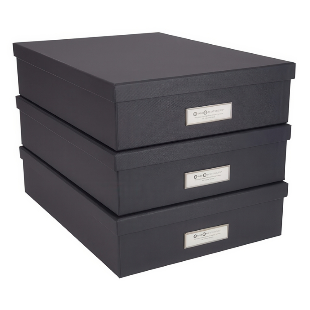 Storage box A4 +, BIGSO OSKAR, 35 x 26 x H 8,5 cm, Dark Grey in the group Storage / Storage boxes / BigSo storage boxes at SmartaSaker.se (40788)