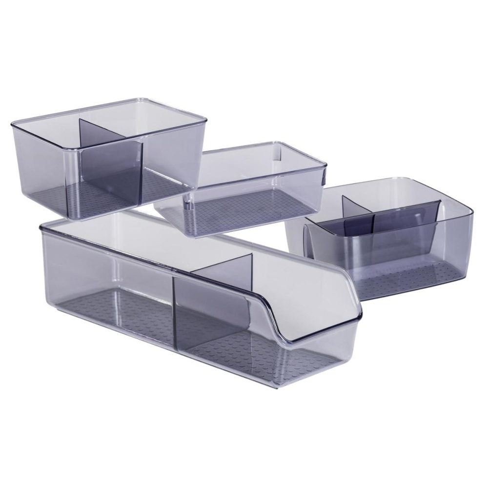 Storage Box in recycled plastic, with dividers, SAN DIEGO, 15,5 x 15,4, x H 7 cm, Transparent grey in the group Storage / Storage boxes at SmartaSaker.se (40790)