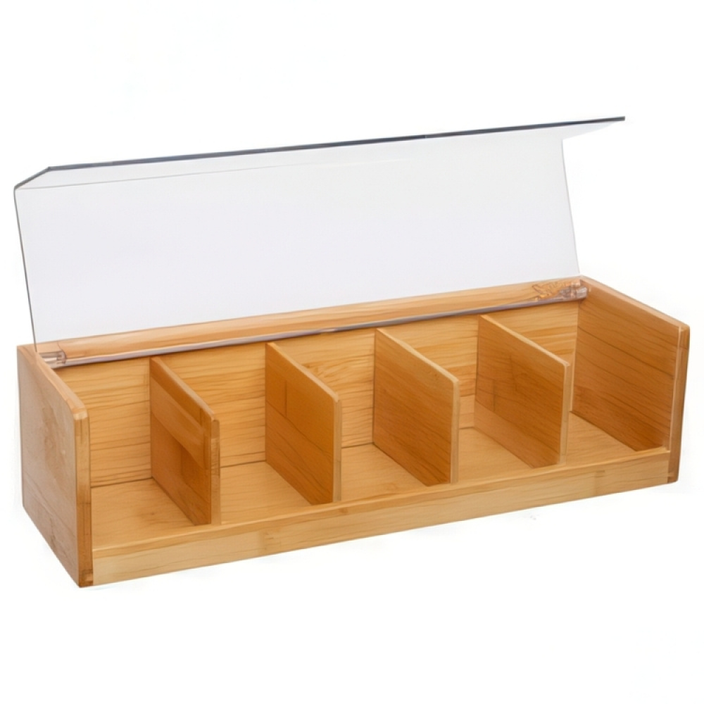 Storage Box for Tea Bags, BAMBOO TEA BOX, 5 fack, 36 x 11 x H 9,5 cm, Nature / Clear in the group Storage / Kitchen storage / Storage jars at SmartaSaker.se (40797)
