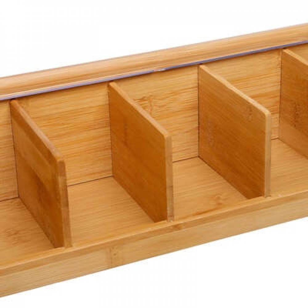 Storage Box for Tea Bags, BAMBOO TEA BOX, 5 fack, 36 x 11 x H 9,5 cm, Nature / Clear in the group Storage / Kitchen storage / Storage bins and jars at SmartaSaker.se (40797)
