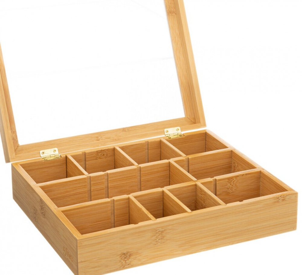 Bin with Compartments, LARGE BAMBOO TEA BOX, 28 x 23 x H 7 cm, Nature in the group Storage / Kitchen storage / Storage bins and jars at SmartaSaker.se (40798)