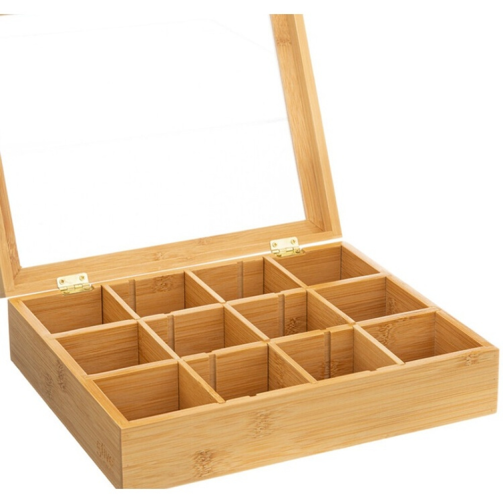 Bin with Compartments, LARGE BAMBOO TEA BOX, 28 x 23 x H 7 cm, Nature in the group Storage / Kitchen storage / Storage jars at SmartaSaker.se (40798)