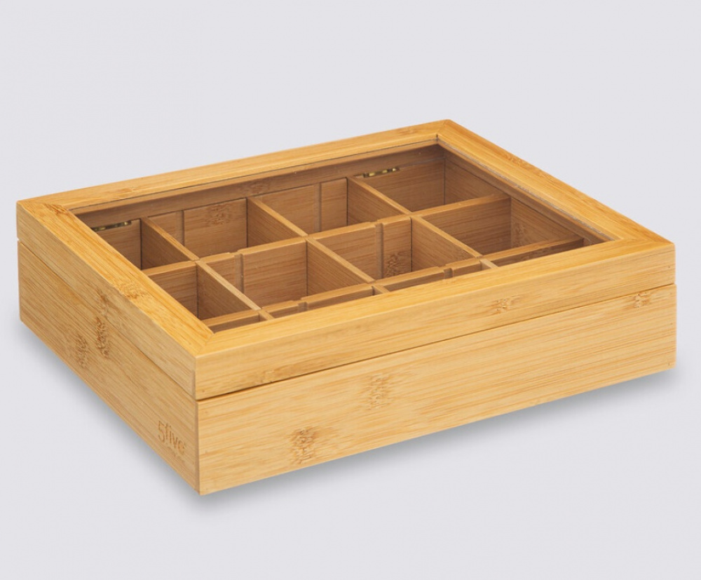 Bin with Compartments, LARGE BAMBOO TEA BOX, 28 x 23 x H 7 cm, Nature in the group Storage / Kitchen storage / Storage bins and jars at SmartaSaker.se (40798)
