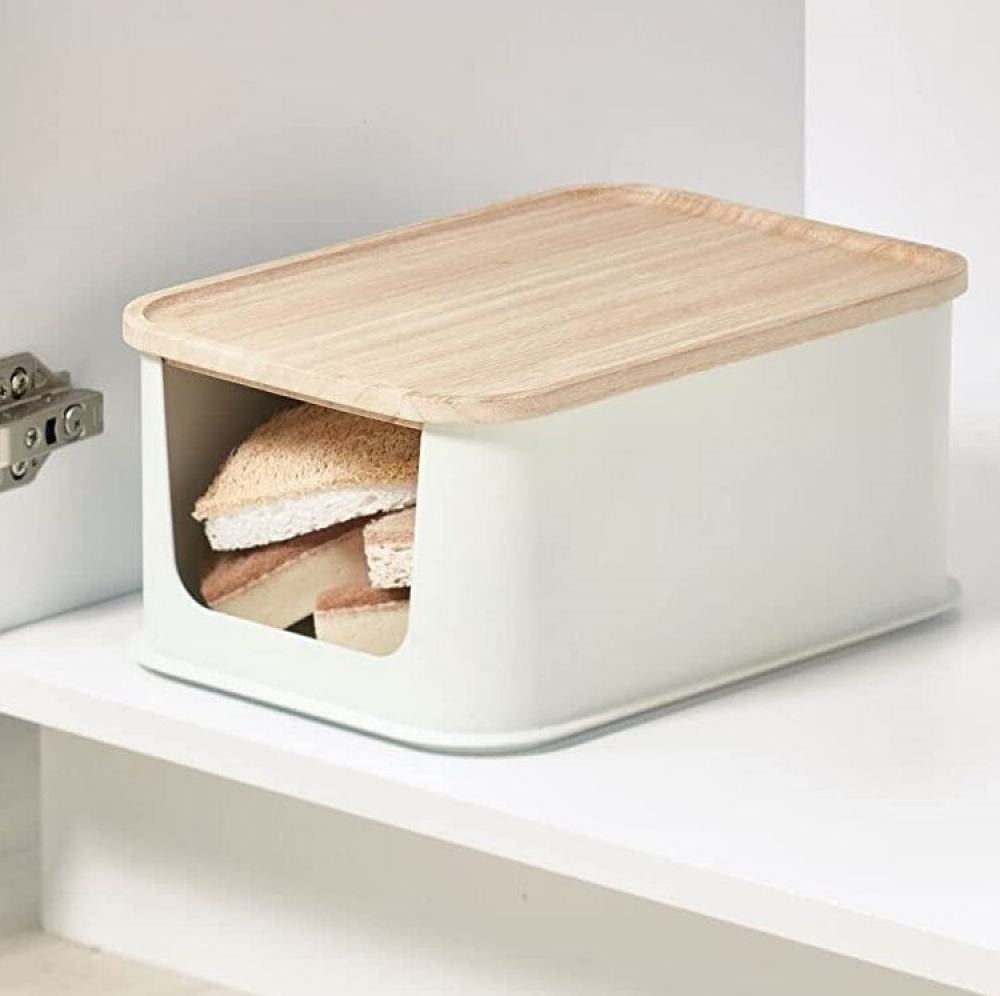 Storage Bin with wooden lid, ECO OPEN FRONT, 21,5 x 30,5 x H 14 cm, Offwhite / Nature in the group Storage / Kitchen storage / Kitchen cabinet organizers at SmartaSaker.se (40827)