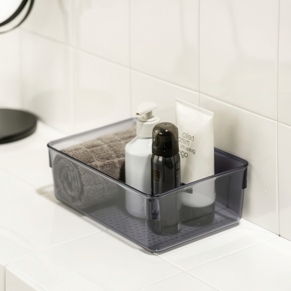 Storage Box in recycled plastic, SAN DIEGO, 24,4 x 16,3, x H 8,5 cm, Transparent grey in the group Storage / Storage boxes at SmartaSaker.se (40852)