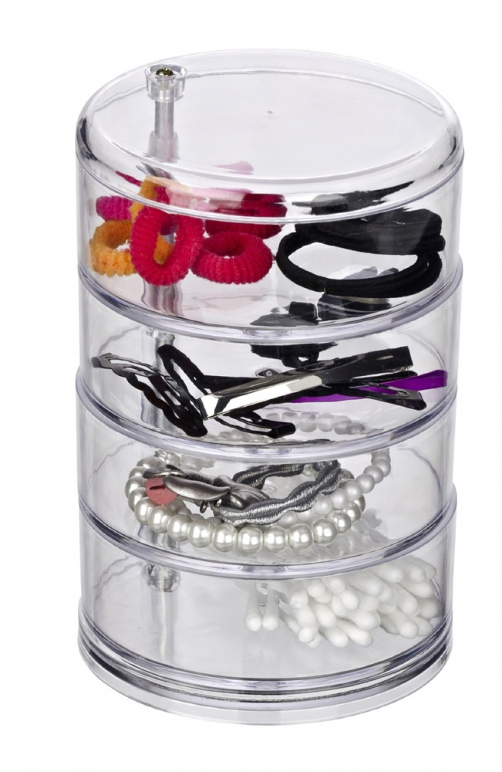 Storage tower, 4 compartments, ORGANIZER TOWER, Ø 11,5 x H 17,5 cm, Clear in the group Storage / Storage boxes at SmartaSaker.se (40869)