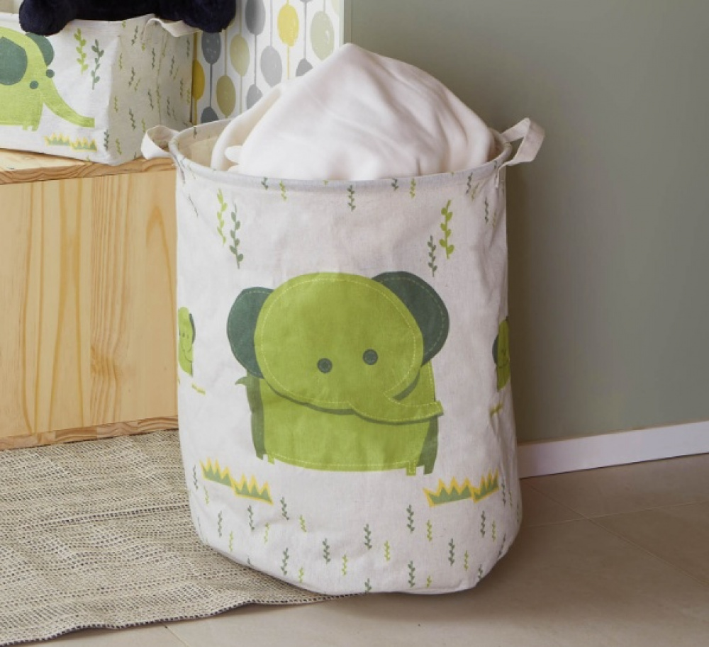 Storage Bag, ELEPHANT TOY BASKET, Ø 35 x H 45 cm, White / Greem in the group Storage / Children’s room storage at SmartaSaker.se (40878)