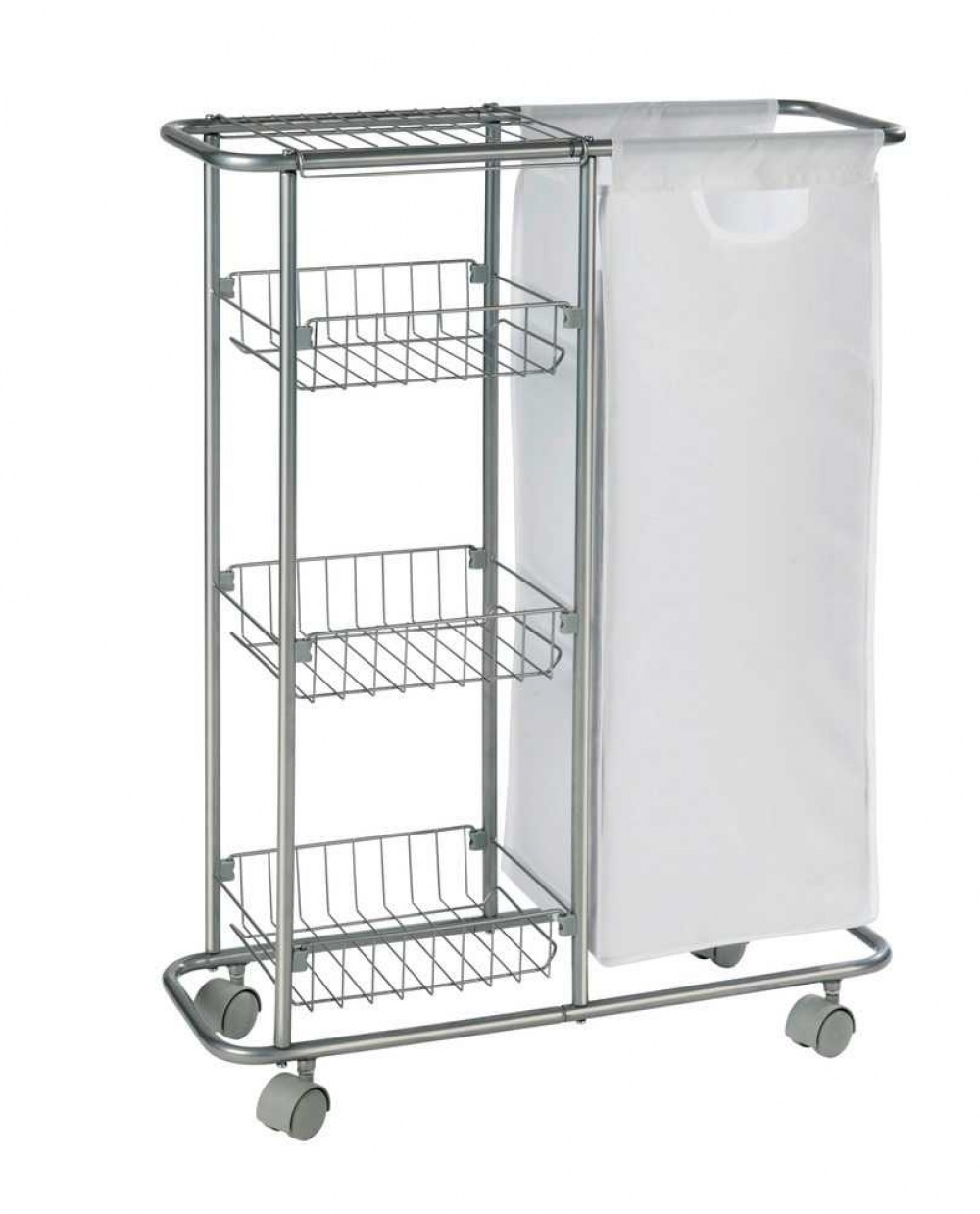 Storage trolley with bag, SLIM SAMMELWAGEN, 58 x 20 x H 80 cm, Silver Grey in the group Storage / Laundry and care / Laundry baskets at SmartaSaker.se (40885)