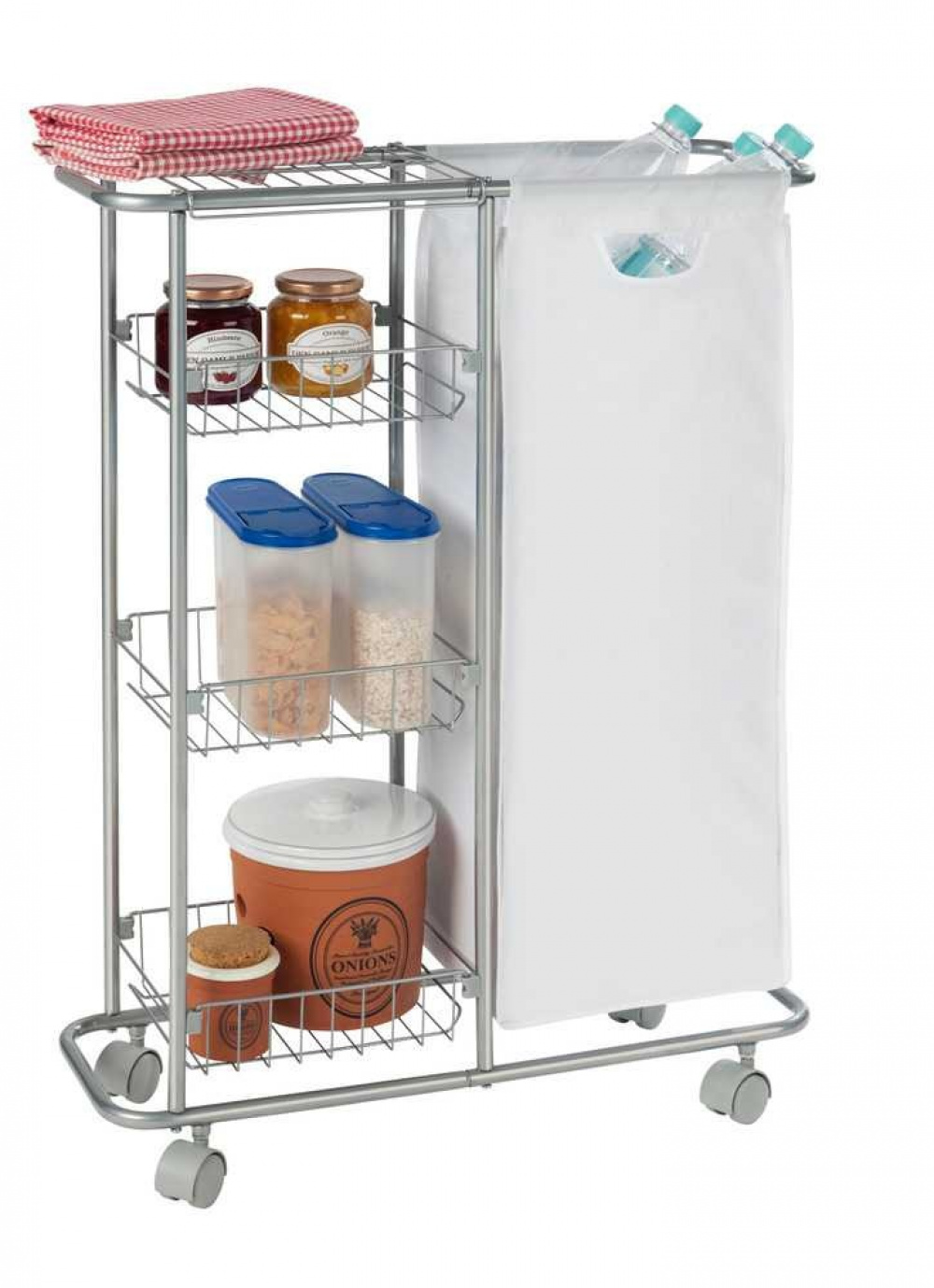 Storage trolley with bag, SLIM SAMMELWAGEN, 58 x 20 x H 80 cm, Silver Grey in the group Storage / Laundry and care / Laundry baskets at SmartaSaker.se (40885)