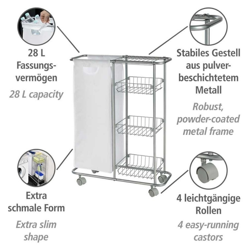 Storage trolley with bag, SLIM SAMMELWAGEN, 58 x 20 x H 80 cm, Silver Grey in the group Storage / Laundry and care / Laundry baskets at SmartaSaker.se (40885)